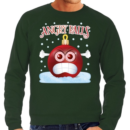 Foute kerst sweater / trui Angry balls groen heren