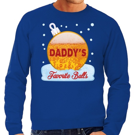 Foute kerst sweater / trui Daddy favorite balls bier blauw heren
