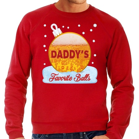Foute kerst sweater / trui daddy favorite balls bier rood heren