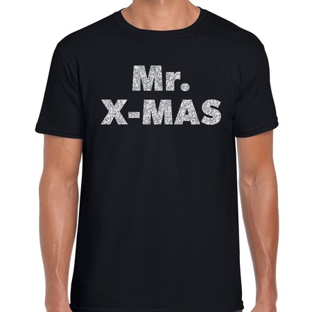 Christmas black t-shirt Mr X-mas silver glitter on black for men