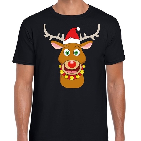 Christmas t-shirt Rudolph with red X-mas hat black for men