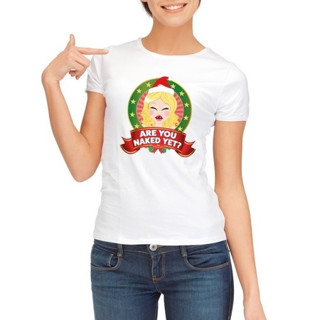 Ugly Christmas t-shirt white for ladies Are You Naked Yet