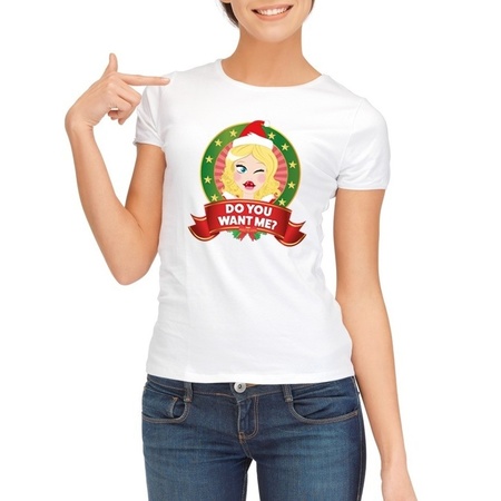 Ugly Christmas t-shirt white for ladies Do You Want Me