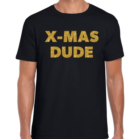 Foute Kerst t-shirt X-mas dude goud glitter op zwart heren
