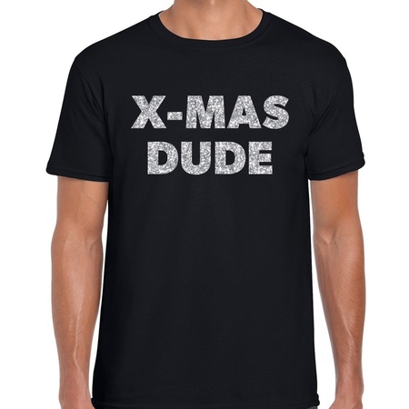 Foute Kerst t-shirt X-mas dude zilver glitter op zwart heren