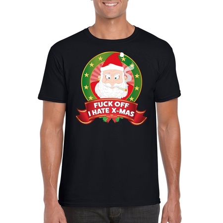 Foute Kerst t-shirt zwart Fuck off I hate x-mas heren