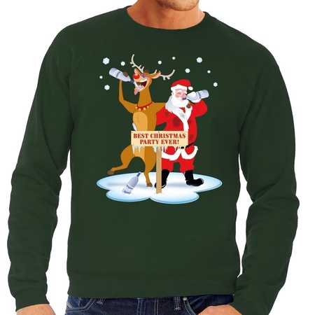 Christmas sweater drunk Santa + Rudolph green men