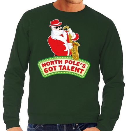 Foute kersttrui groen North Poles Got Talent voor heren
