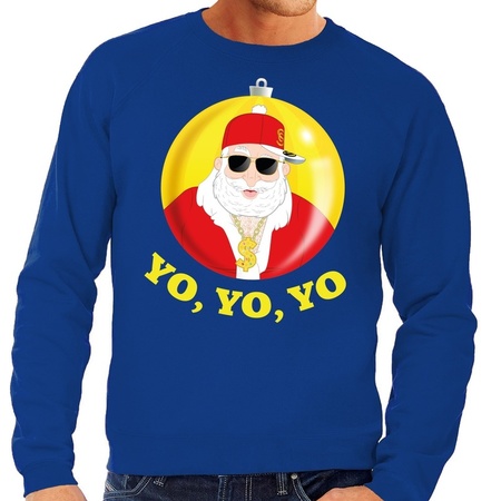 Christmas sweater hip hop / rapper Santa blue men