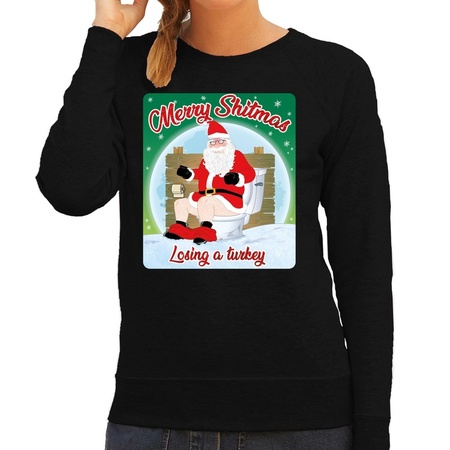 Christmas sweater merry shitmas black for women
