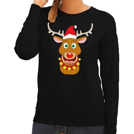Christmas sweater Rudolph with red X-mas hat black woman