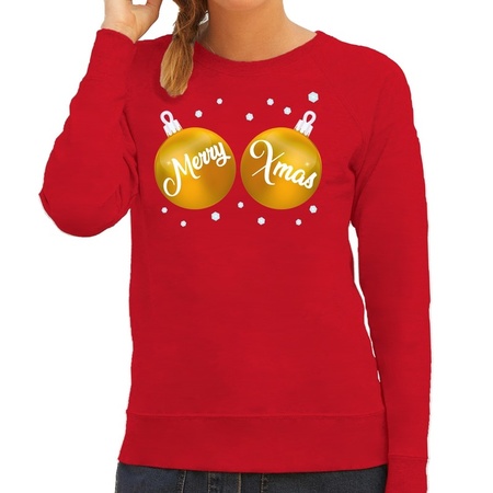 Christmas sweater red with gold Merry Xmas for women