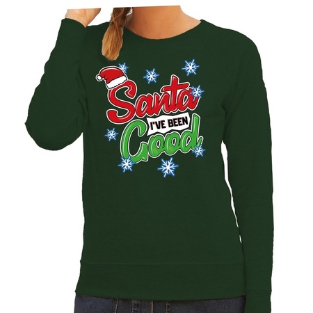 Foute kersttrui / sweater Santa I have been good groen dames