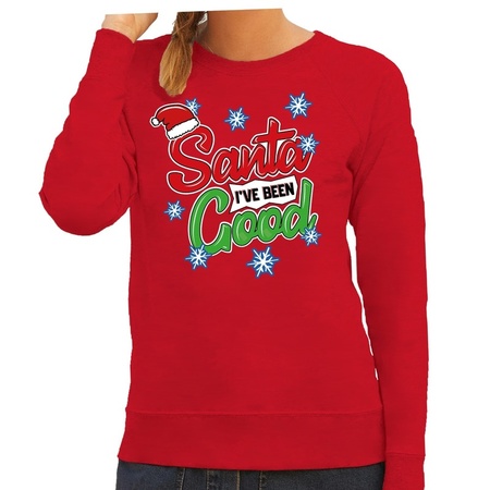 Foute kersttrui / sweater Santa I have been good rood dames