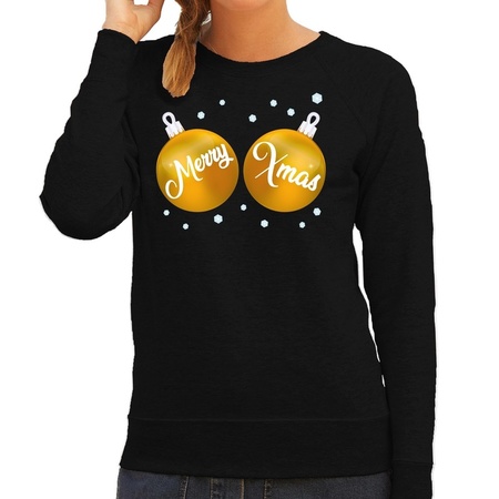 Christmas sweater black with golden Merry Xmas for women