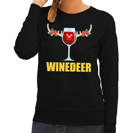 Foute kersttrui/sweater - zwart - wijn - Winedeer - voor dames