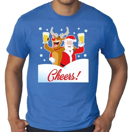 Grote maten fout Kerst shirt Dronken kerstman blauw heren