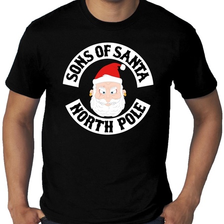 Grote maten fout Kerst shirt Sons of Santa zwart heren