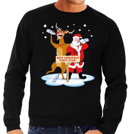Big size Christmas sweater drunk Santa + Rudolph black men