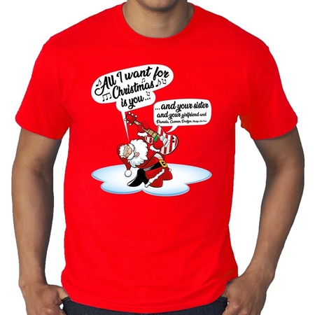 Plus size Christmas t-shirt singing santa with guitar red men