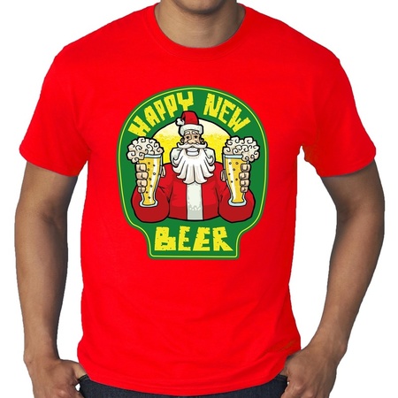 Big size Christmas t-shirt happy new beer red for men