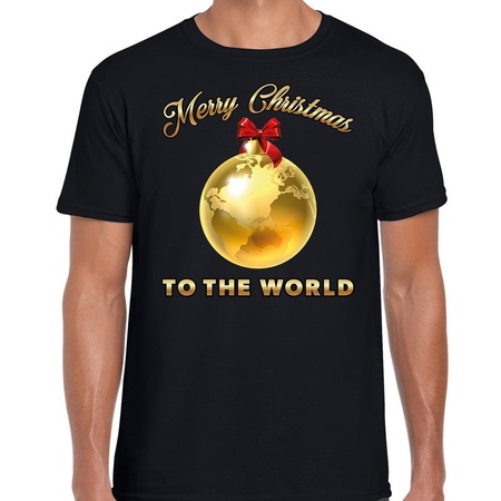Kerst t-shirt Merry Christmas to the world zwart heren