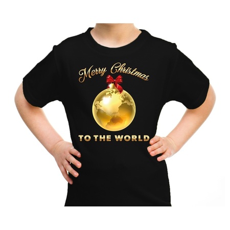 Kerst t-shirt voor kinderen - Merry Christmas - wereld - zwart