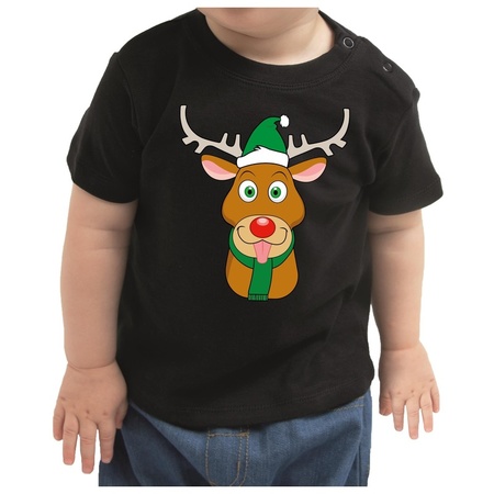 Kerstshirt Rudolf het rendier zwart baby jongen/meisje