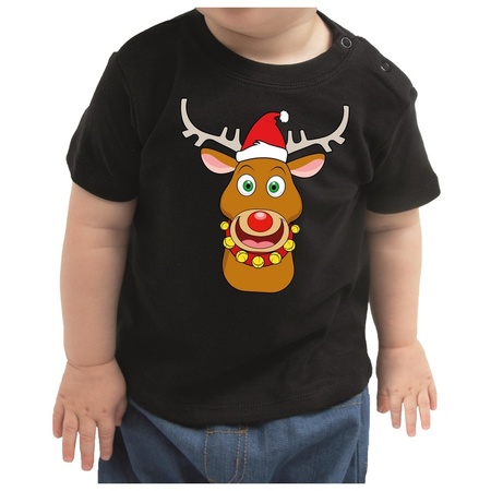 Christmas Rudolf reindeer t-shirt black for baby boy/girl