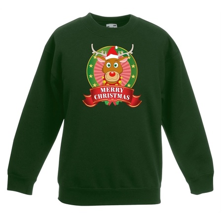 Christmas sweater green with a Rudolph the reindeer for boys and