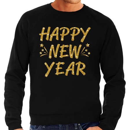 Oud en Nieuw trui / sweater happy new year goud op zwart heren
