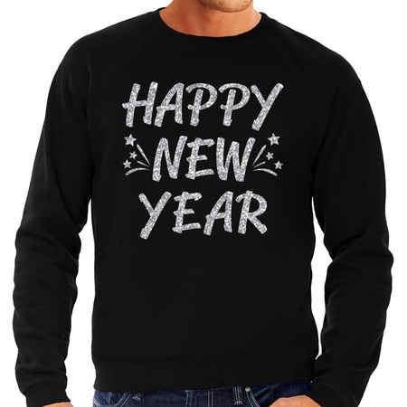 Oud en Nieuw trui / sweater happy new year zilver op zwart heren
