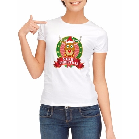 Rudolf Christmas t-shirt white for ladies Merry Christmas