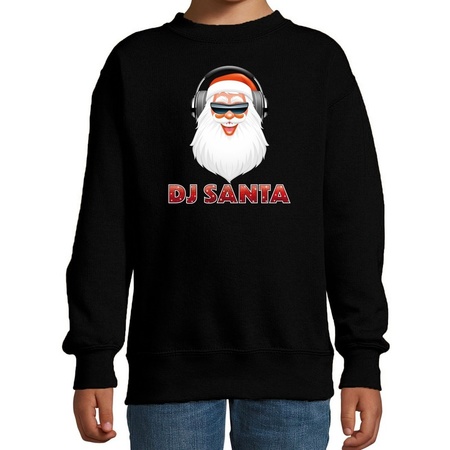 Stoere kersttrui / sweater DJ Santa zwart voor kinderen