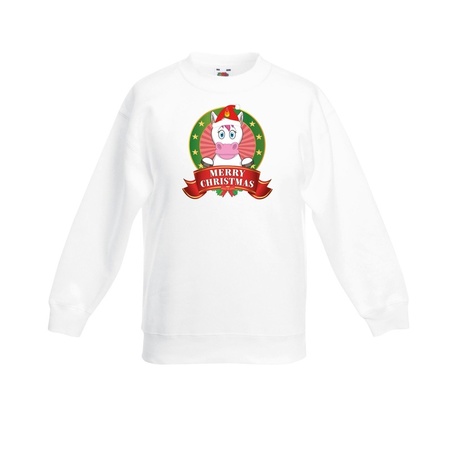 Christmas sweater for children white with a unicorn