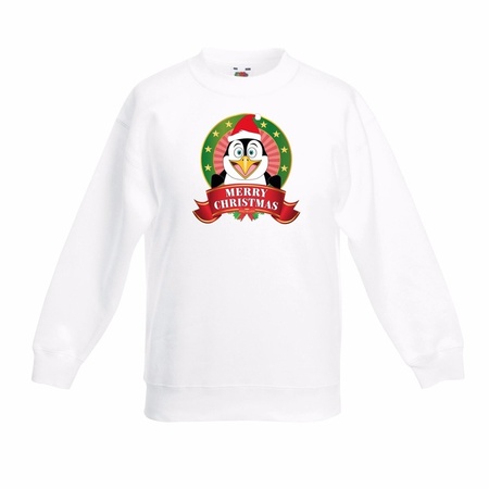 Christmas sweater for children white with a pinguin